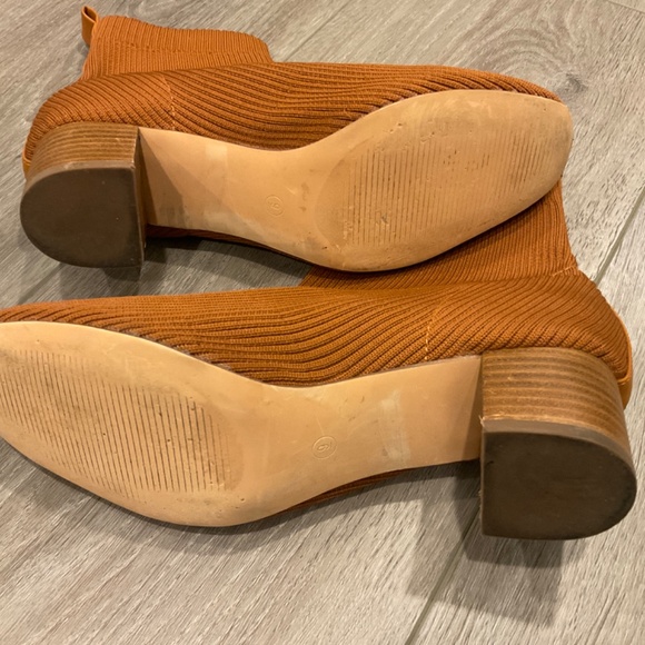 JOIE Boot Bootie Neely Knit Cognac Block Heel  Ribbed Sock Size 9 - Picture 5 of 10